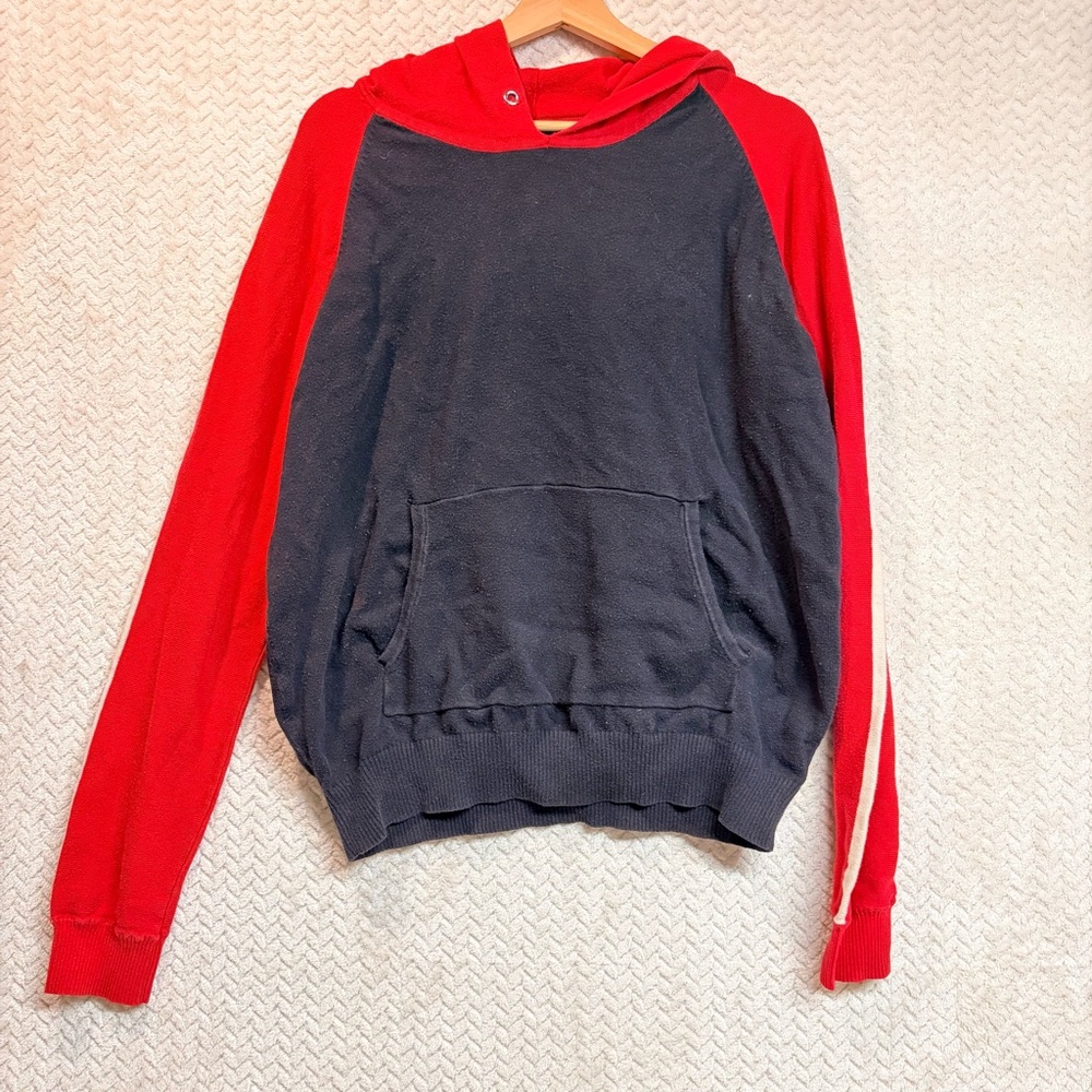 Forever 21 Colorblock Raglan Knit Hoodie Red‎ Black Goth Grunge Alt Y2K Size L